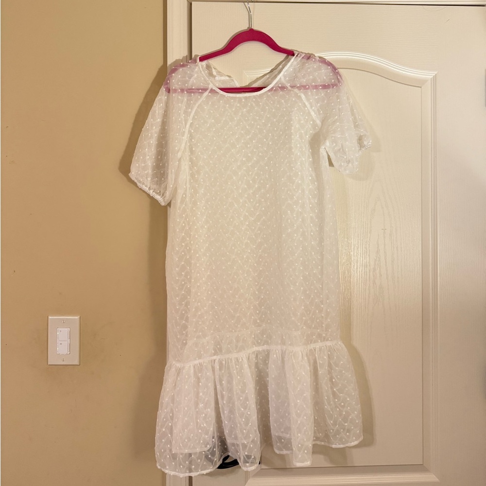 White Sheer Polka Dot Midi Dress New with Tags